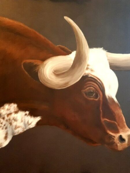 Acrylic painting of horned cow portrait